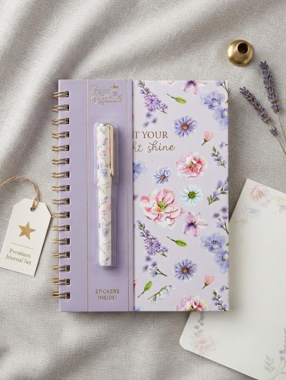 Grace & Gratitude Lavender Floral Spiral Journal and Pen Set